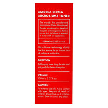 Microbiome toner product box, red rectangular carton with printed details