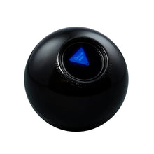 Black Magic 8 Ball top view with glowing blue internal light