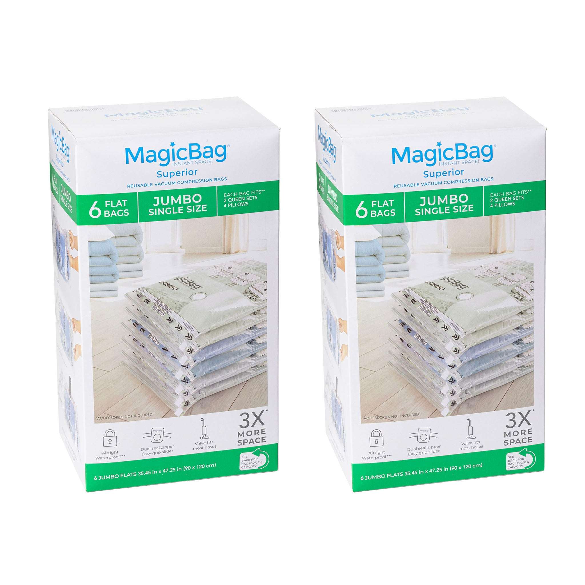 MagicBag Jumbo Vacuum Storage Bags, 4 Pack Flat Compression Bags for Bedding, Space Saving & Airtight
