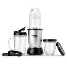 Single-serve blender with stainless base and black lids; clear blending cup and bottles.