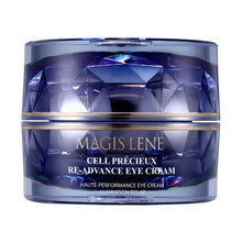 Eye cream jar with blue faceted design and gold rim