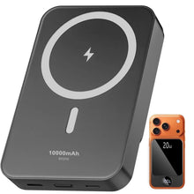 Black magnetic wireless portable charger power bank with LED display and wireless charging coil