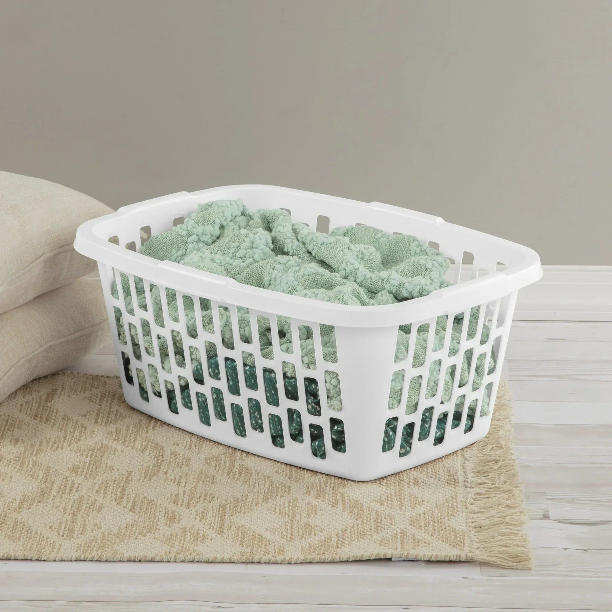 Mainstays Small 1.5 Bushel Rectangular Laundry Basket, Ideal for Basic Laundry Needs, White