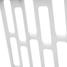 White vented laundry basket side wall with grid cutouts, close-up