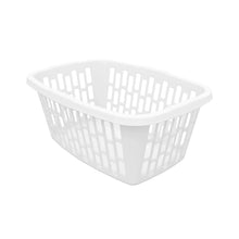 White rectangular laundry basket with vented side walls and open top