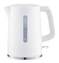 White 1.7L electric kettle with blue water-level window on the side