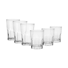Clear crossplain drinking glasses set with 12 tumblers, assorted heights