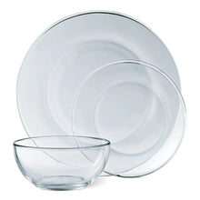 Clear glass dinnerware set: round plate with small bowl, transparent
