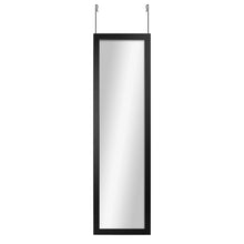 Rectangular over-the-door mirror with black frame and clear reflective glass