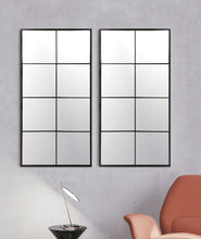 Set of 2 wall mirrors, black framed grid-pane glass, rectangular