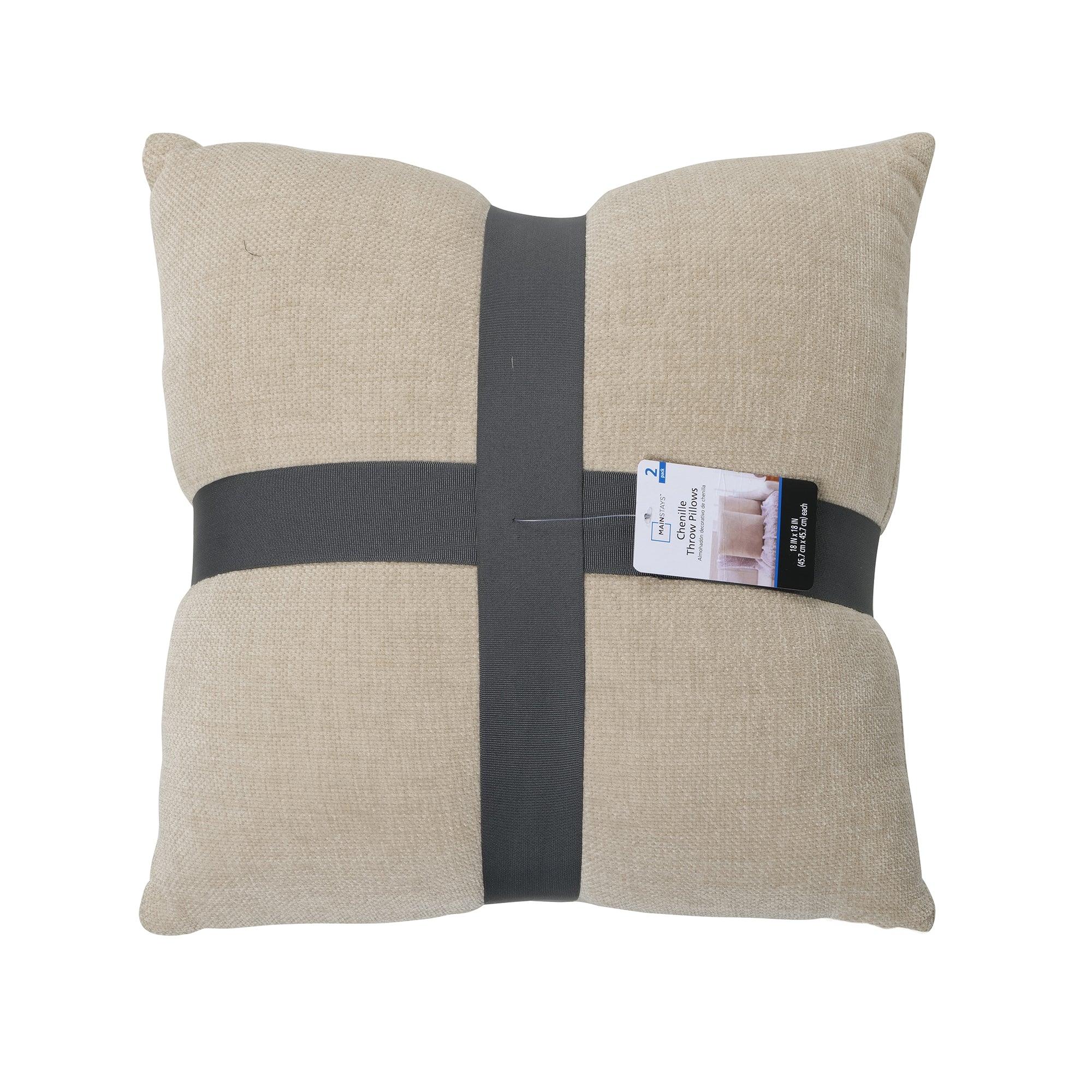 Mainstays 18" x 18" Solid Chenille Beige Polyester Decorative Pillow Set (2 Count)