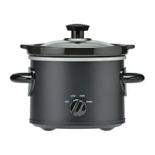 Matte black manual slow cooker with clear lid and control dial