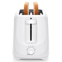 White 2-slice toaster with lever and two bread slots