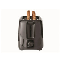 Black 2-slice toaster with lift lever and two toast slots, front view