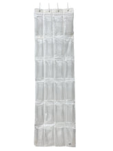 Clear non-woven over-the-door shoe organizer with 24 pockets, arctic white