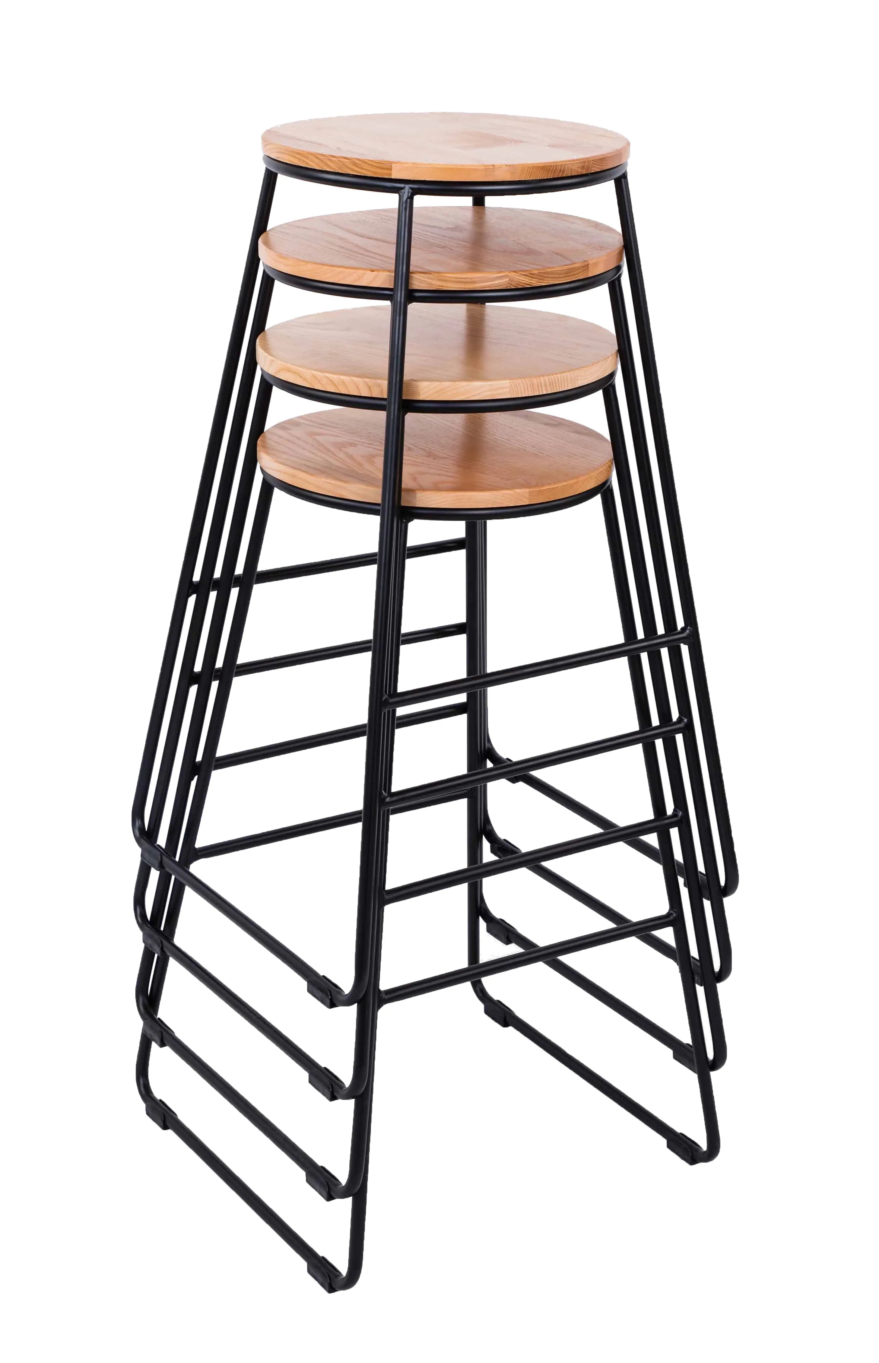 Mainstays 28"H Backless Stool Black Metal Base with Natural Wood Seat