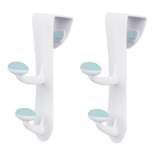White over-the-door rubber grip hooks with aqua padded knobs, 2-pack