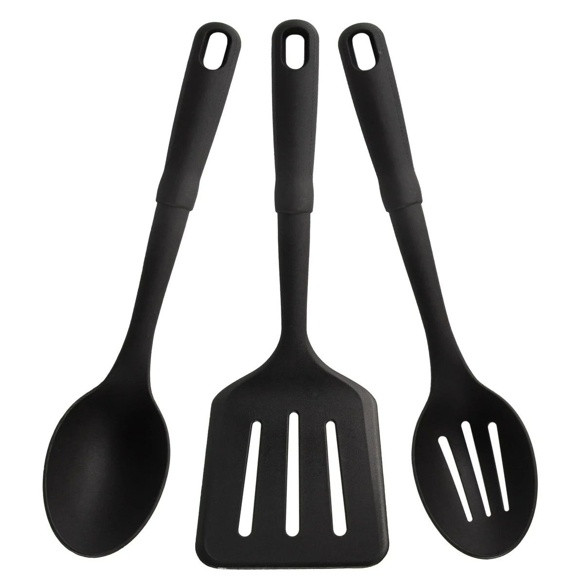 Mainstays 3-Piece Kitchen Utensil Set, Slotted Spatula, Slotted Spoon and Solid Spoon, Black, Nylon - USA MEGA SHOP