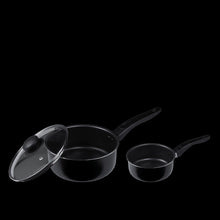 MS 3-piece sauce pan set with glass lids, black cookware with handles