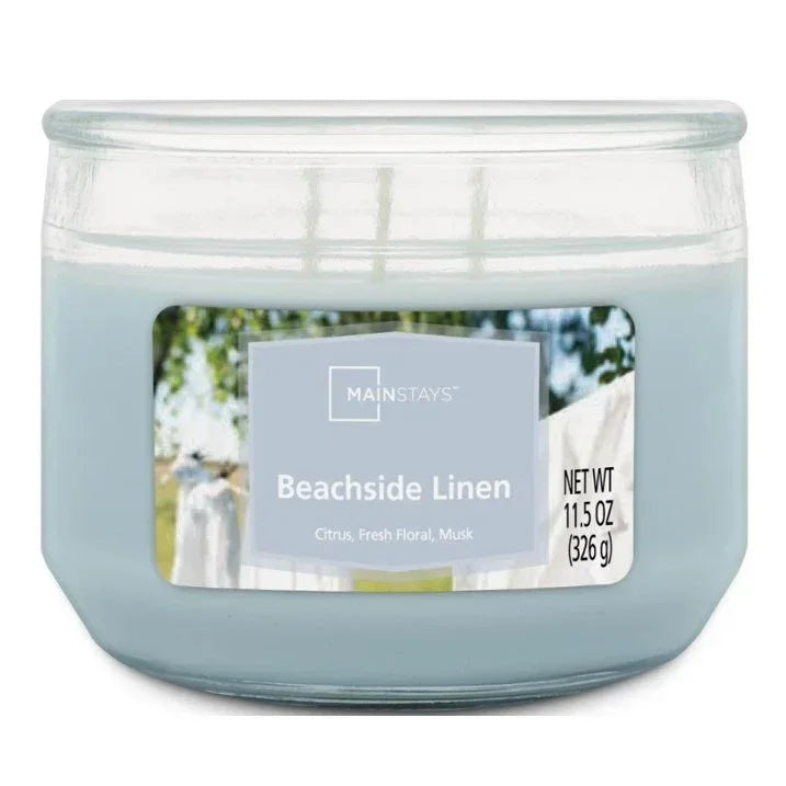 Mainstays 3-Wick Glass Jar Candle, Beachside Linen, Blue, 11.5 oz