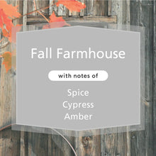 Fall Farmhouse candle fragrance label: Spice, Cypress, Amber
