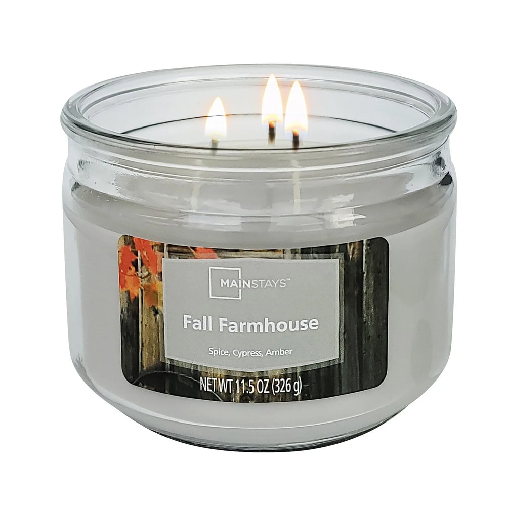 Mainstays Fall Farmhouse Scented 3-Wick Glass Jar Candle, 11.5 oz - USA MEGA SHOP