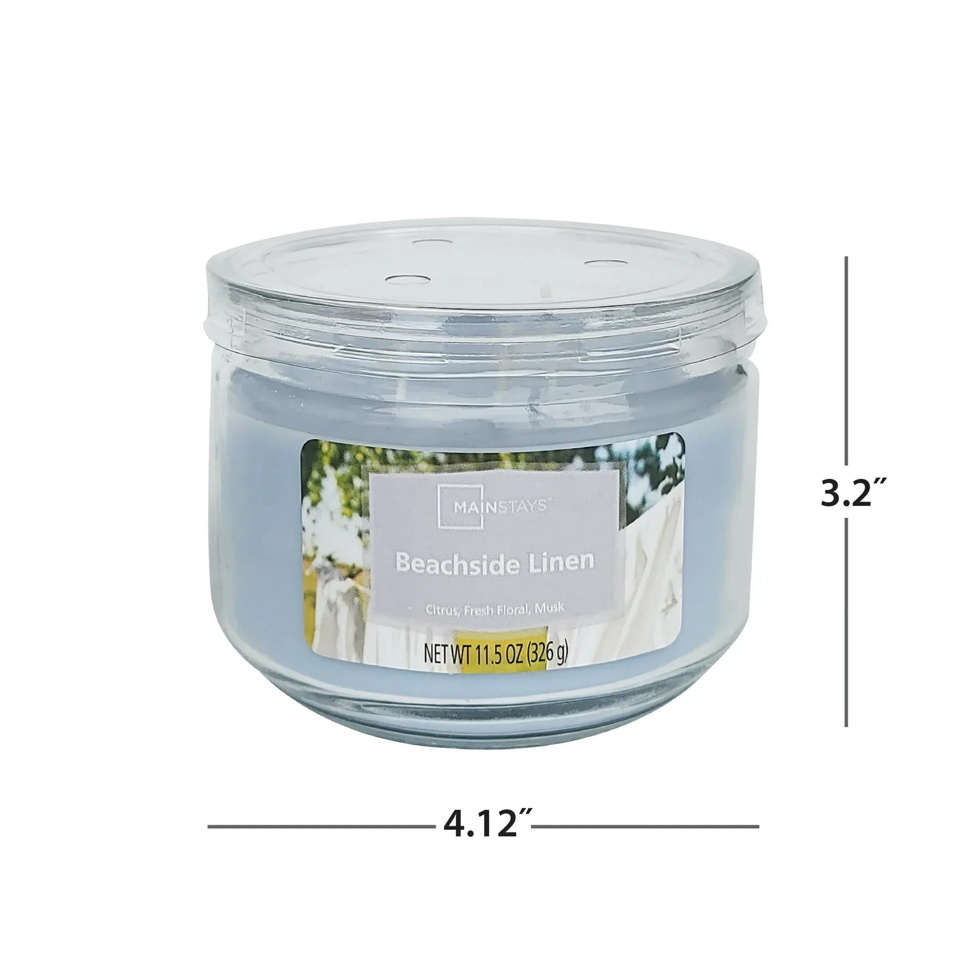 Mainstays 3-Wick Glass Jar Candle, Beachside Linen, Blue, 11.5 oz