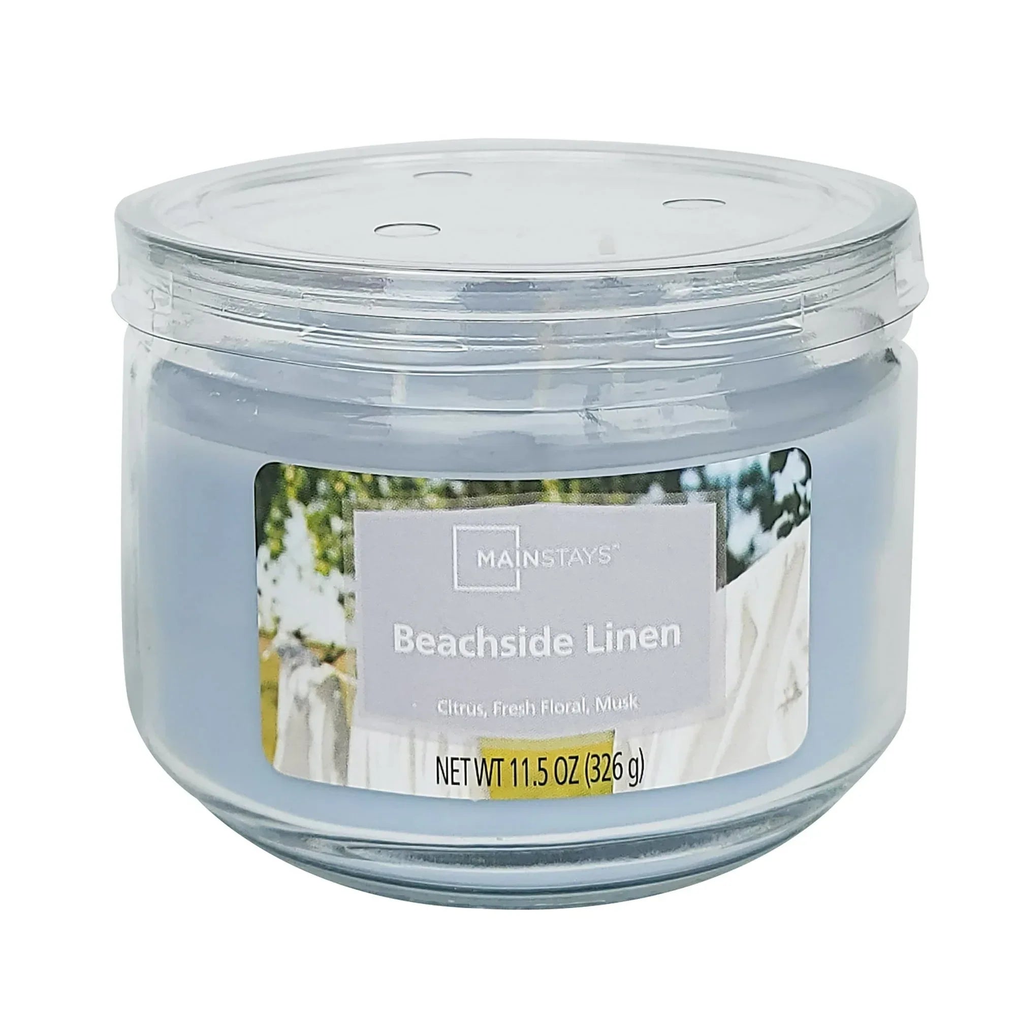Mainstays 3-Wick Glass Jar Candle, Beachside Linen, Blue, 11.5 oz