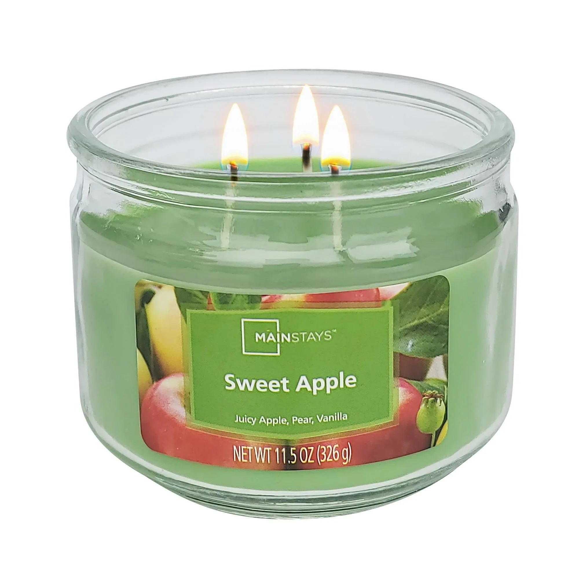 Mainstays 3-Wick Glass Jar Candle, Sweet Apple, Green, 11.5 oz - USA MEGA SHOP