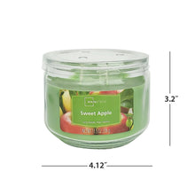 Green glass jar candle with printed label and size dimension marks