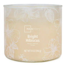 Glass jar scented candle with Bright Hibiscus label, open top