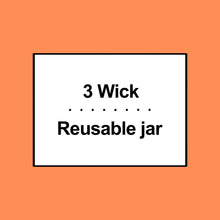 Product feature graphic: 3 wick reusable jar.