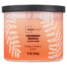 Cranberry ombre candle in glass jar with black lid, 14 oz; three wicks.
