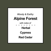 Scent notes: Woody & Earthy Alpine Forest, Herbal, Cypress, Red Cedar