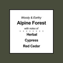 Woody & Earthy Alpine Forest notes: Herbal, Cypress, Red Cedar