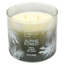 Scented candle jar with white wax, pine leaf pattern wrap, Alpine Forest, 14 oz