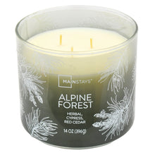 Cream three-wick scented candle in green ombre jar with Alpine Forest label