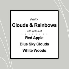 Scent label card: Fruity with Red Apple, Blue Sky Clouds, White Woods