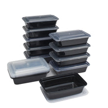Meal prep food storage containers set with clear lids and dark stackable bases