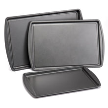 Gray nonstick cookie sheet set of three carbon steel rectangular trays with short rims