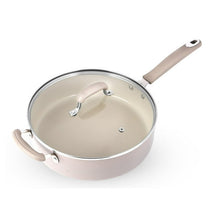 Jumbo ceramic cooker pot with lid, beige handles, stainless rim