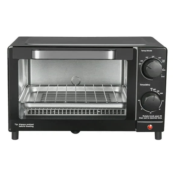 Mainstays 4-Slice Countertop Toaster Oven with 3 Settings, Includes Baking Rack and Pan, Black, New - USA MEGA SHOP