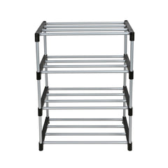 Mainstays 4 Tier Shoe Rack, Black and Silver, 8 Pairs of Shoes, Metal Tubes & Plastic Connectors
