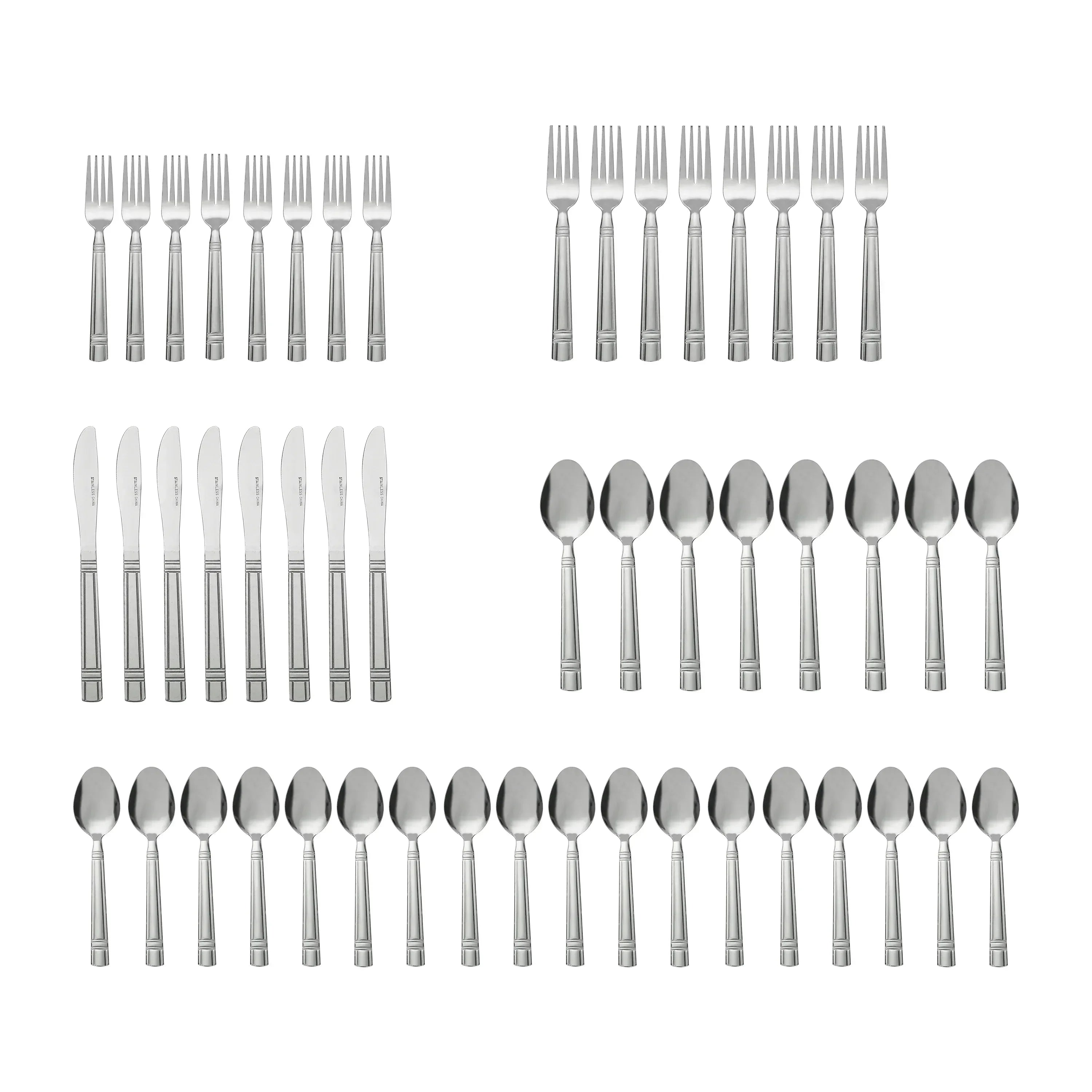 Mainstays 49 Piece Elena Adult Stainless Steel Flatware and Organizer Tray Value Set Silver, Service for 8