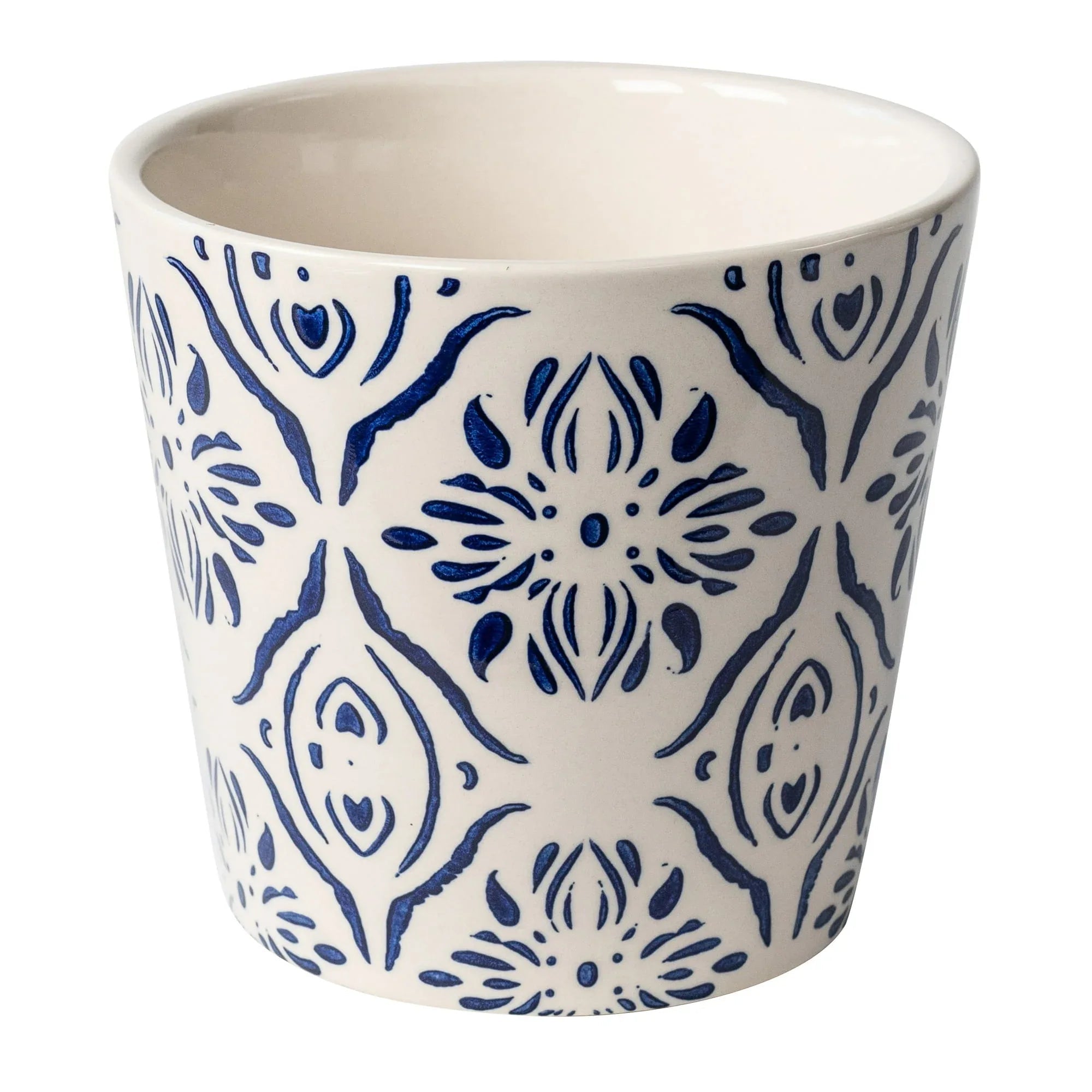 Mainstays 6" x 6" x 5.5" Round Blue Ceramic Medallion Plant Planter