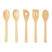 Bamboo cooking spoon set of 5, with slotted and round paddle heads
