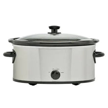 6 qt manual slow cooker with stainless lid, black control knob, white exterior