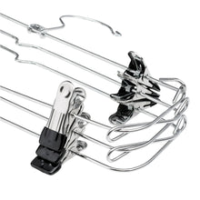 Chrome pant and skirt hanger with black clips and multiple hanging bars