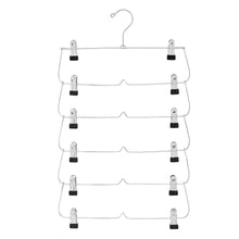 6-tier pant and skirt hanger with chrome metal frame and black clips