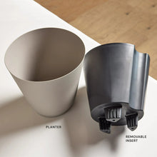 Beige self-watering resin planter with removable insert components